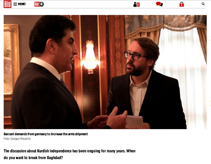 Le chef du gouvernement kurde Nechrivan al-Barazani en Irak dans un entretien avec le Bild