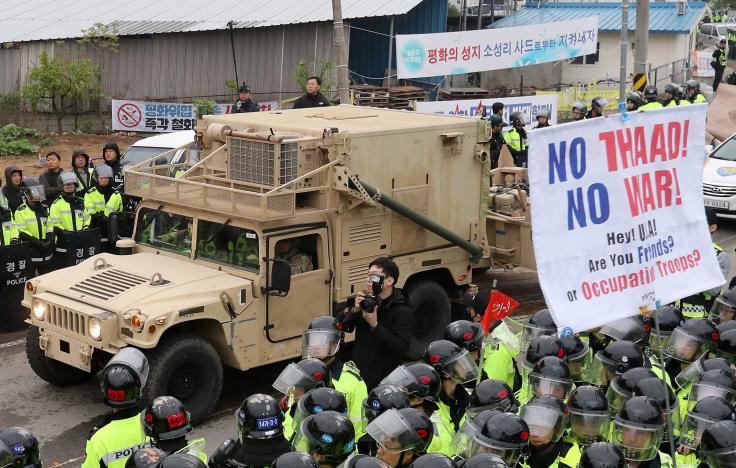 A U.S. military vehicle which is a part of Terminal High Altitude Area Defense (THAAD) system arrives in Seongju