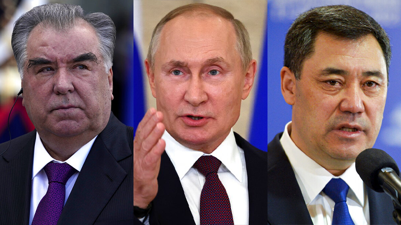 Emomali Rahmon, Vladimir Poutine et Sadyr Japarov (image d'illustration).