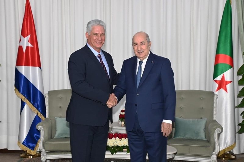 Le Président algérien Abdelmadjid Tebboune et son son homologue cubain Miguel Diaz-Canel à Alger, le 17 novembre 2022.