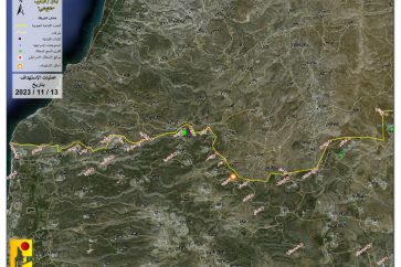 Carte de la position israélienne de Branit à la frontière libano-palestinienne.