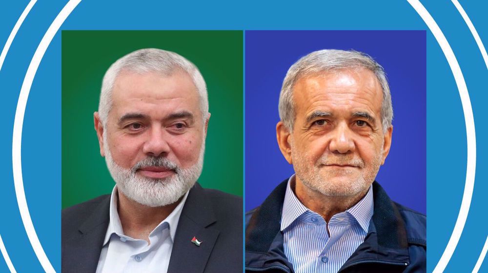 Ismaïl Haniyeh, chef du bureau politique du Hamas a eu une conversation téléphonique avec Massoud Pezeshkian, le président élu de l’Iran, 14 juillet 2024. ©IRNA