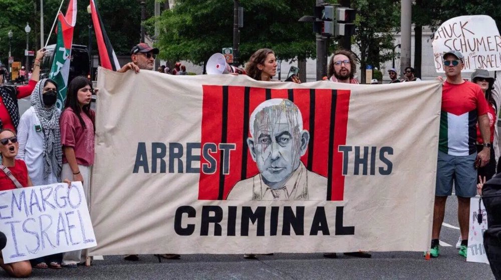 Des manifestants pro-palestiniens protestent près du Capitole alors que le Premier ministre israélien Benjamin Netanyahu s’adresse à une réunion conjointe du Congrès à Washington, le 24 juillet 2024. ©AFP