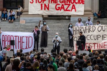 Manifestants pro-palestiniens à l'université d'Harvard, le 14 octobre 2023 à Cambridge, dans le Massachusetts