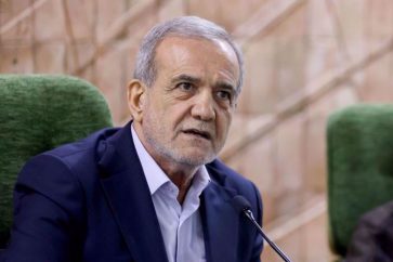 Le président iranien Massoud Pezeshkian prononce un discours dans la ville de Kermanshah, dans l'ouest de l'Iran, le 14 mai 2025. (president.ir)