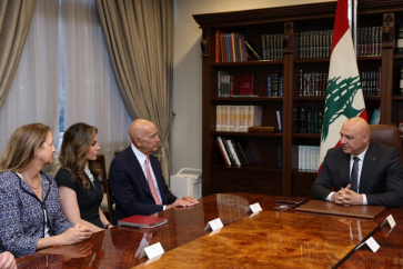 Entretien entre le chef d’Etat Joseph Aoun et l’envoyé US Thomas Barrack et son adjoint Morgan Ortagus au palais présidentiel de Baabda, le 18 août 2025.